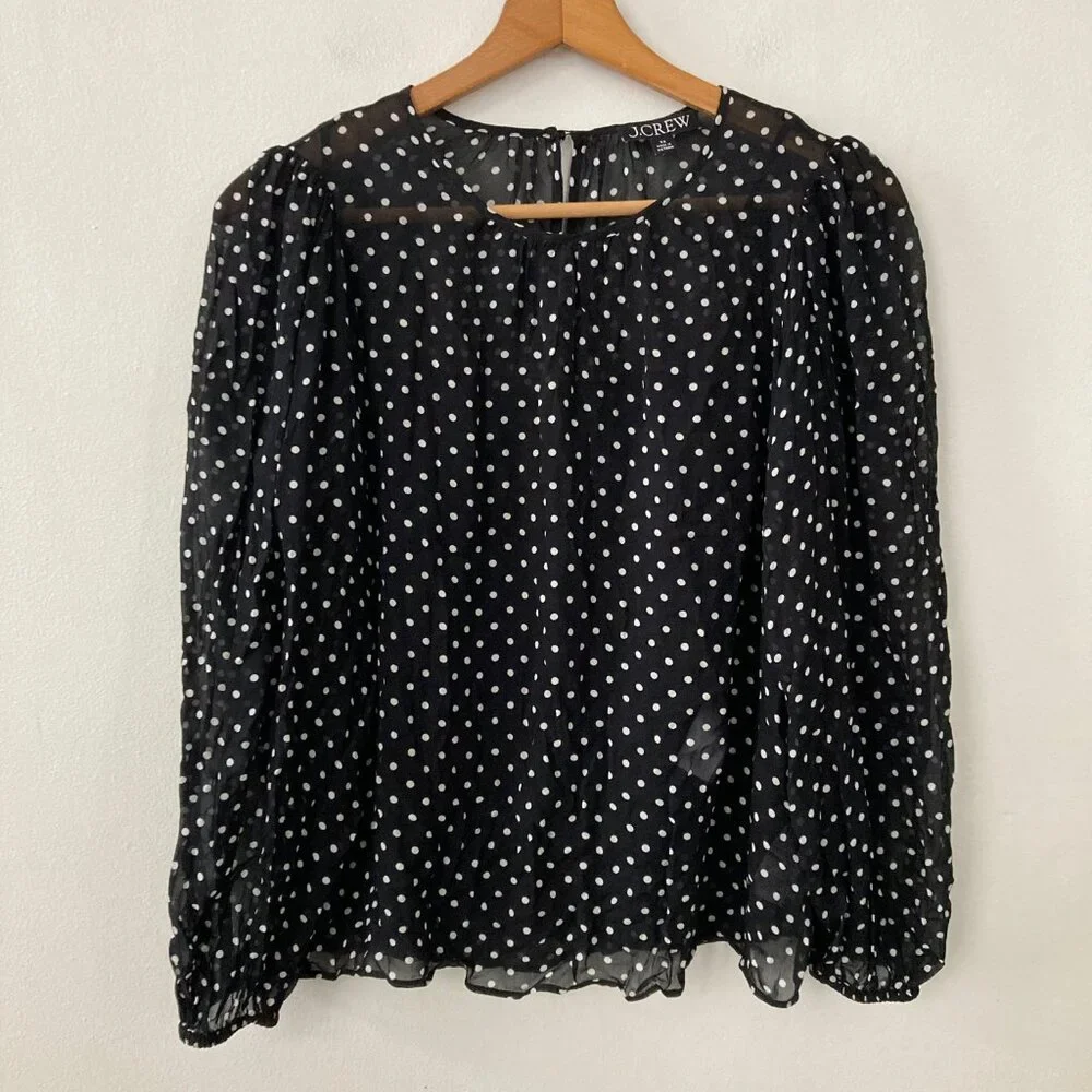 J. Crew Puff Sleeve Top in Lightweight Chiffon Polka Dot